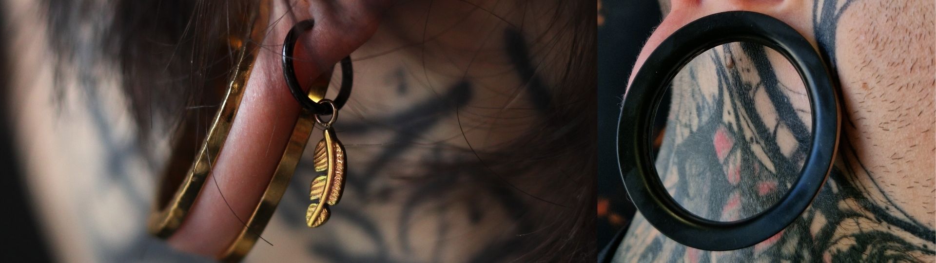 Tunely do uší, vhodné ke každodennímu nošení. Tunel z levé strany je z titanu, druhý tunel napravo je ze silikonu.